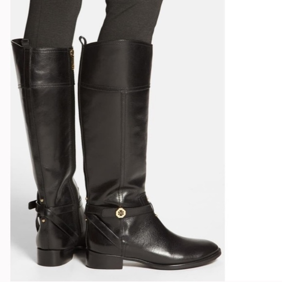 Tory Burch Brita black leather riding boots size 5.5 - Picture 1 of 11